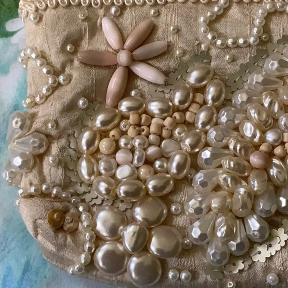 Mary Frances Small Pearl (Faux) Beaded Bag - Small Cream Chain Strap - Picture 5 of 15